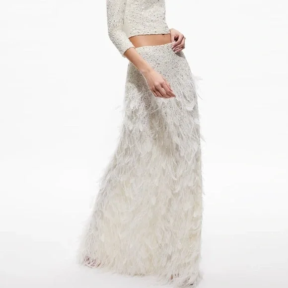 NEW Alice + Olivia Embellished Feather skirt - Picture 3 of 6